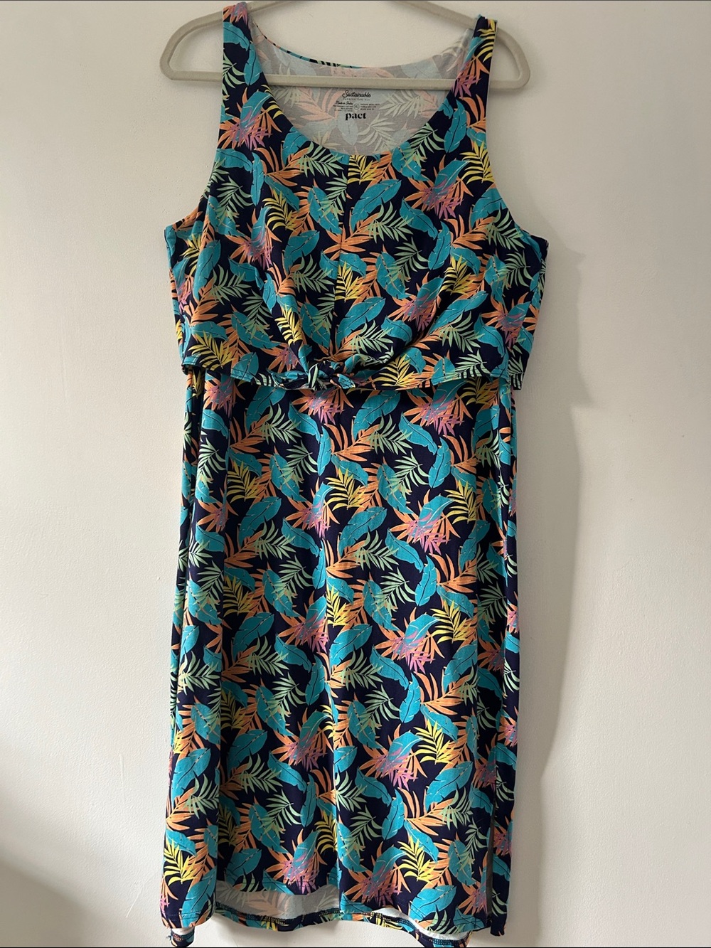 Pact Tropical Leaf Tank Dress Sleeveless Organic Cotton Beach Resort Wear SZ XL - Picture 1 of 11